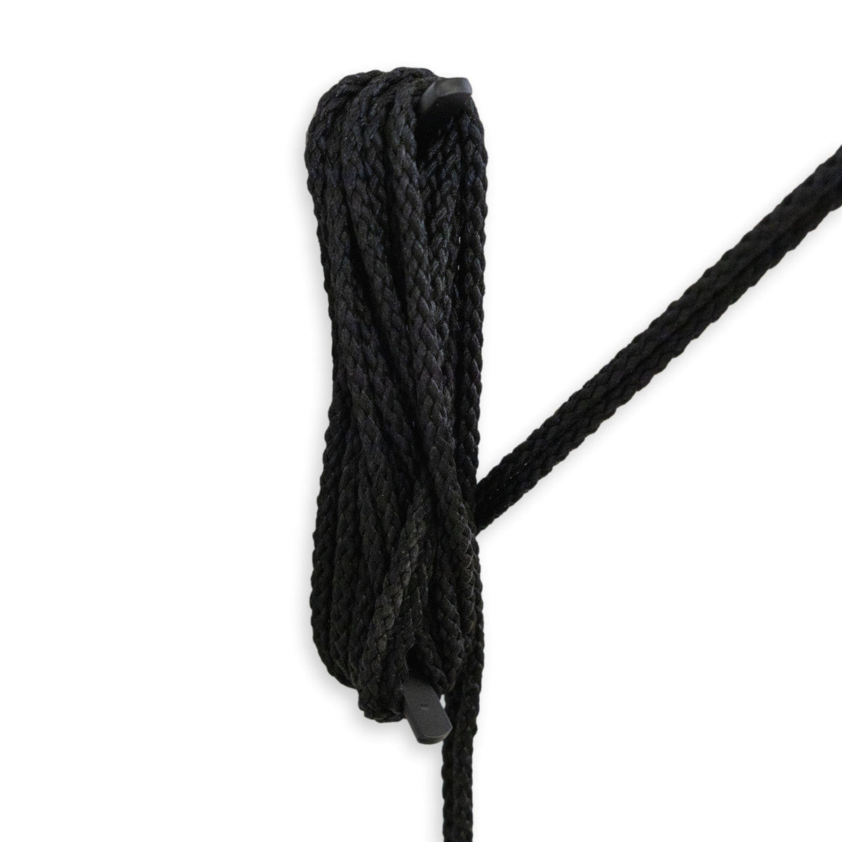 Coiled hoist rope tied off on a cleat
