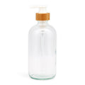 Clear glass 500 ml soap dispenser with white pump and bamboo collar