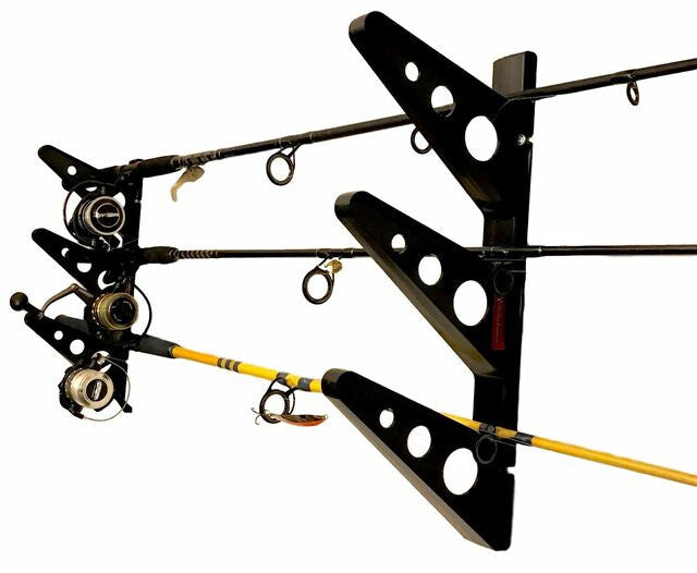 Fishing rods stored across the Trifecta racks