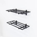 Two empty black 1 x 2 ft wall shelves