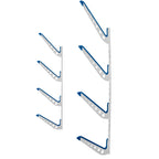 Pair of empty white XSR 4-level wall racks with blue padding