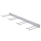 Gray garden tool organizer rail with five double hooks