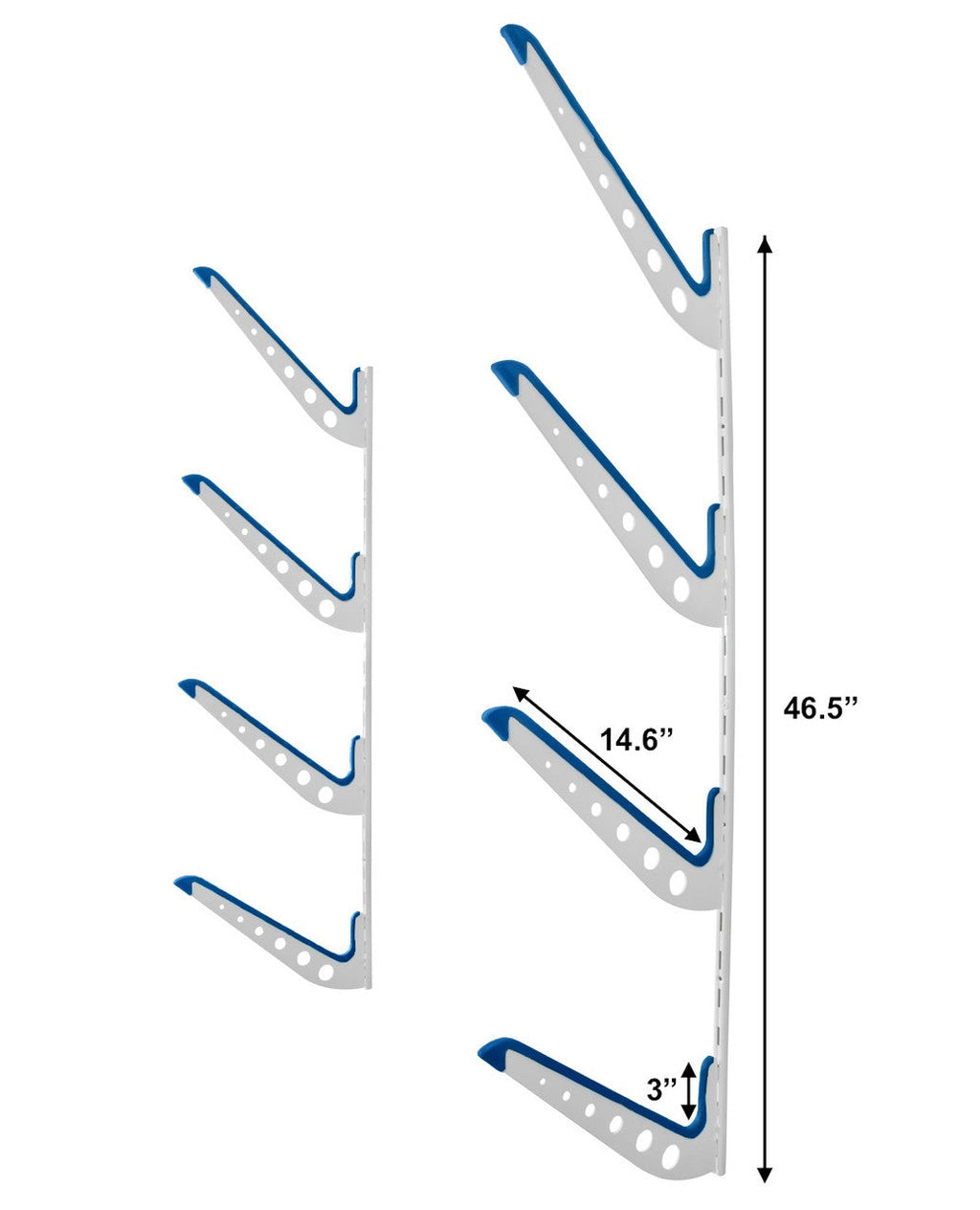 White XSR rack dimensions: 46.5 in tall, 14.6 in arms