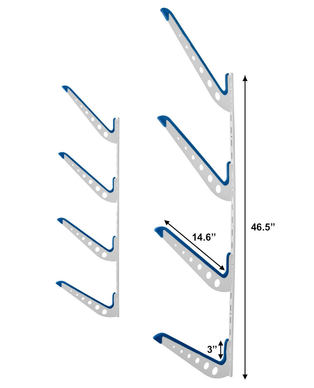 White XSR rack dimensions: 46.5 in tall, 14.6 in arms