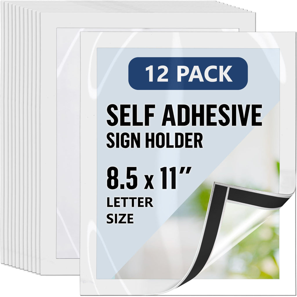 12-pack of white self-adhesive sign holders for 8.5 x 11-inch letter-size pages