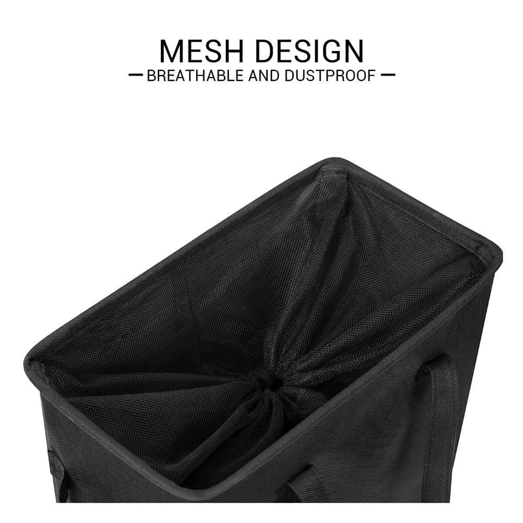 Breathable mesh interior of the black slim laundry hamper
