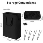 45L slim hamper dimensions, 15 x 8 x 22 inches and 1.2 inches high when folded