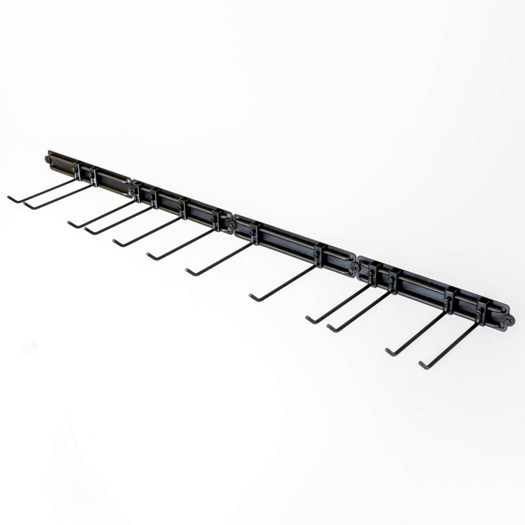 64-inch black wall rail with adjustable hooks