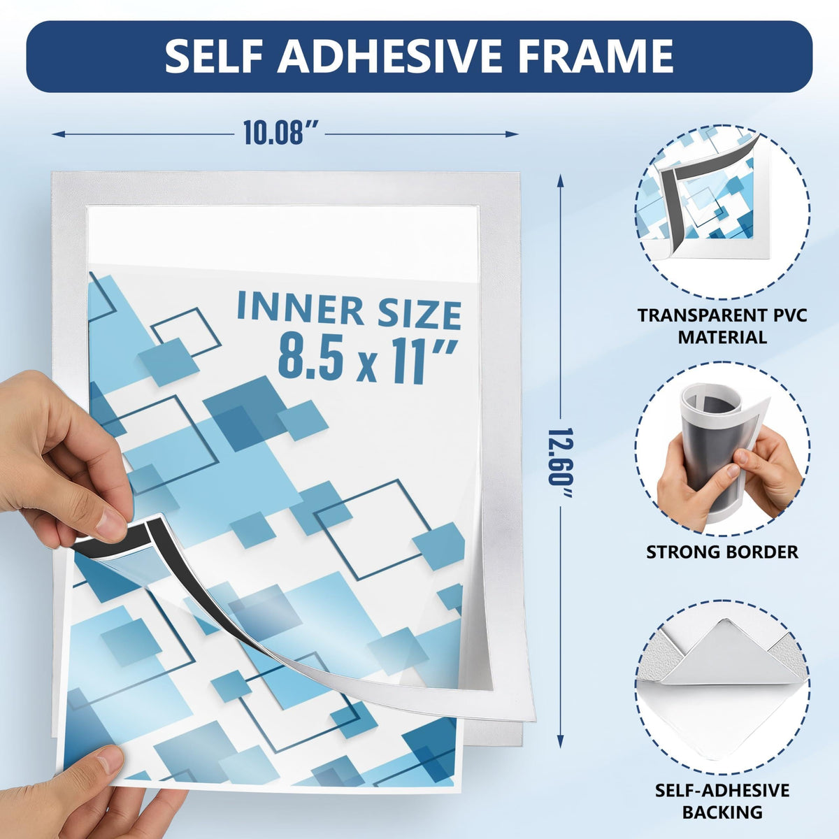 White sign holder size: 8.5 x 11-inch insert, 10.08 x 12.60-inch outer frame
