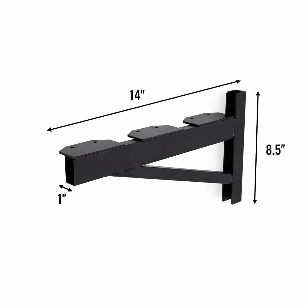 DIY shelf bracket dimensions: 14 in deep, 8.5 in tall, 1 in wide