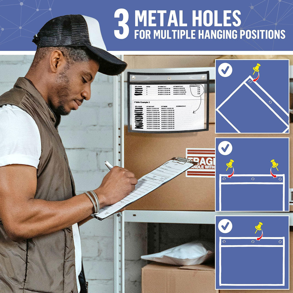 Three reinforced hanging holes and different hanging positions for a document sleeve