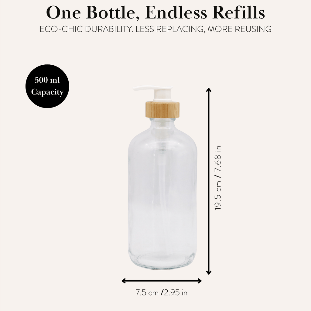Clear 500 ml bottle size: 7.68 in tall, 2.95 in wide