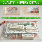 A3 mesh bag holding game pieces with close-ups of its transparent mesh construction