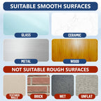 Surfaces for the adhesive sign holder: glass, ceramic, metal and wood, not textured walls, brick, wet or uneven surfaces