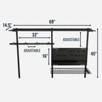 G-Storage Pro dimensions: 68 in wide, 45 in tall, 14.5 in deep, adjustable shelves