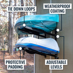 Shenandoah rack features: tie-down loops, weatherproof coating, protective padding, adjustable levels
