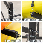 G-Watersport rack features: locking pins, anchor points, arm padding, adjustable arms