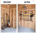Shed before and after installing the garden tool organizer rack