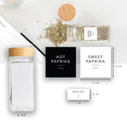 Jar and label sizes: 4 oz jar, 1.3 x 1.3 in spice labels, 1 x 0.5 in best-by label
