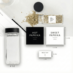 Jar and label sizes: 4 oz jar, 1.3 x 1.3 in spice labels, 1 x 0.5 in best-by label