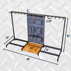 Headliner guitar rack dimensions: 48 in wide, 31 in tall, 14 in deep, 2.25 in slots