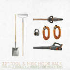 22-inch tool and hook rack holds 2 tools plus 2 hooks for other items