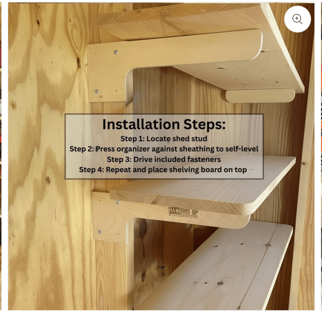 Shed shelf brackets mounted on studs, with installation steps