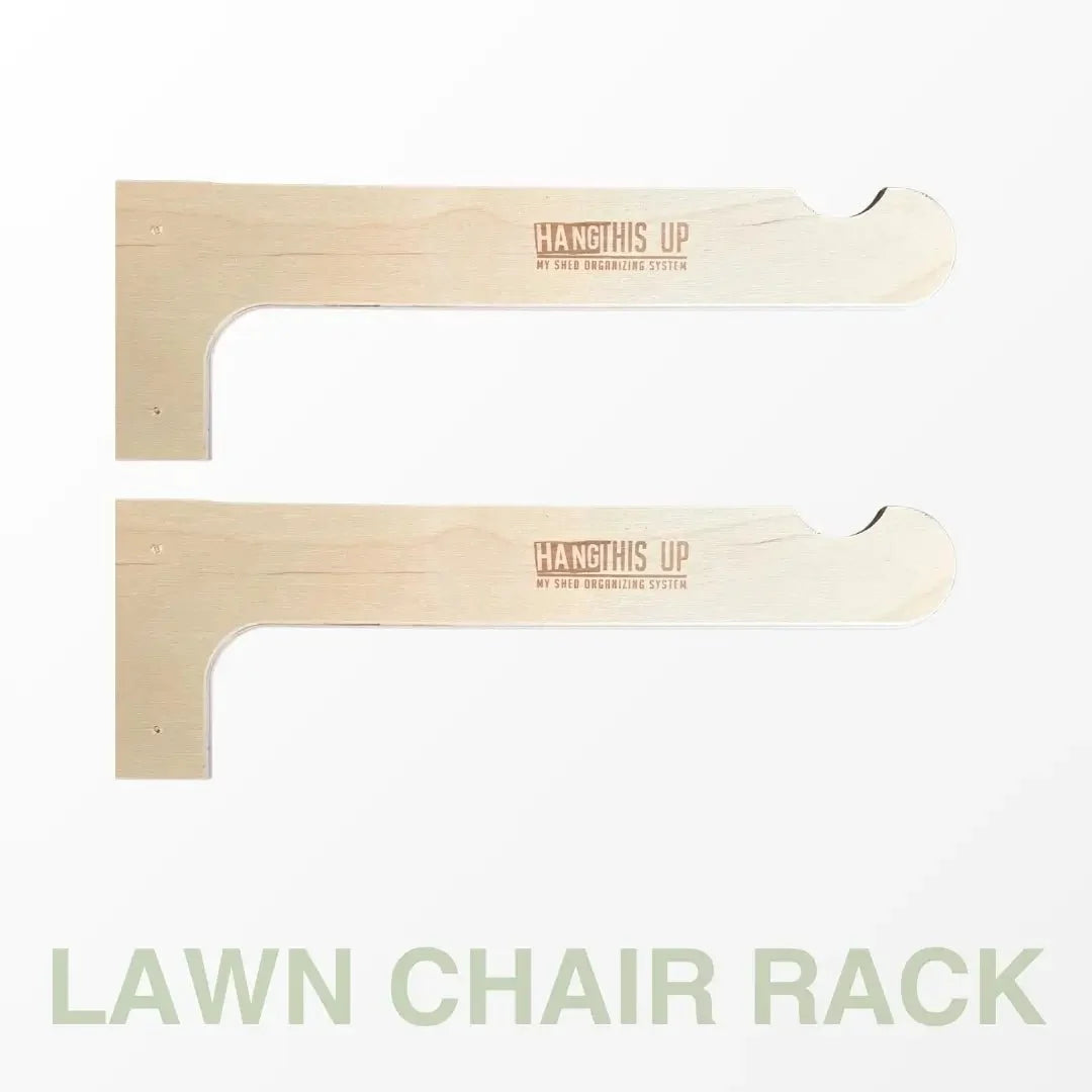 Two wood lawn chair rack hooks