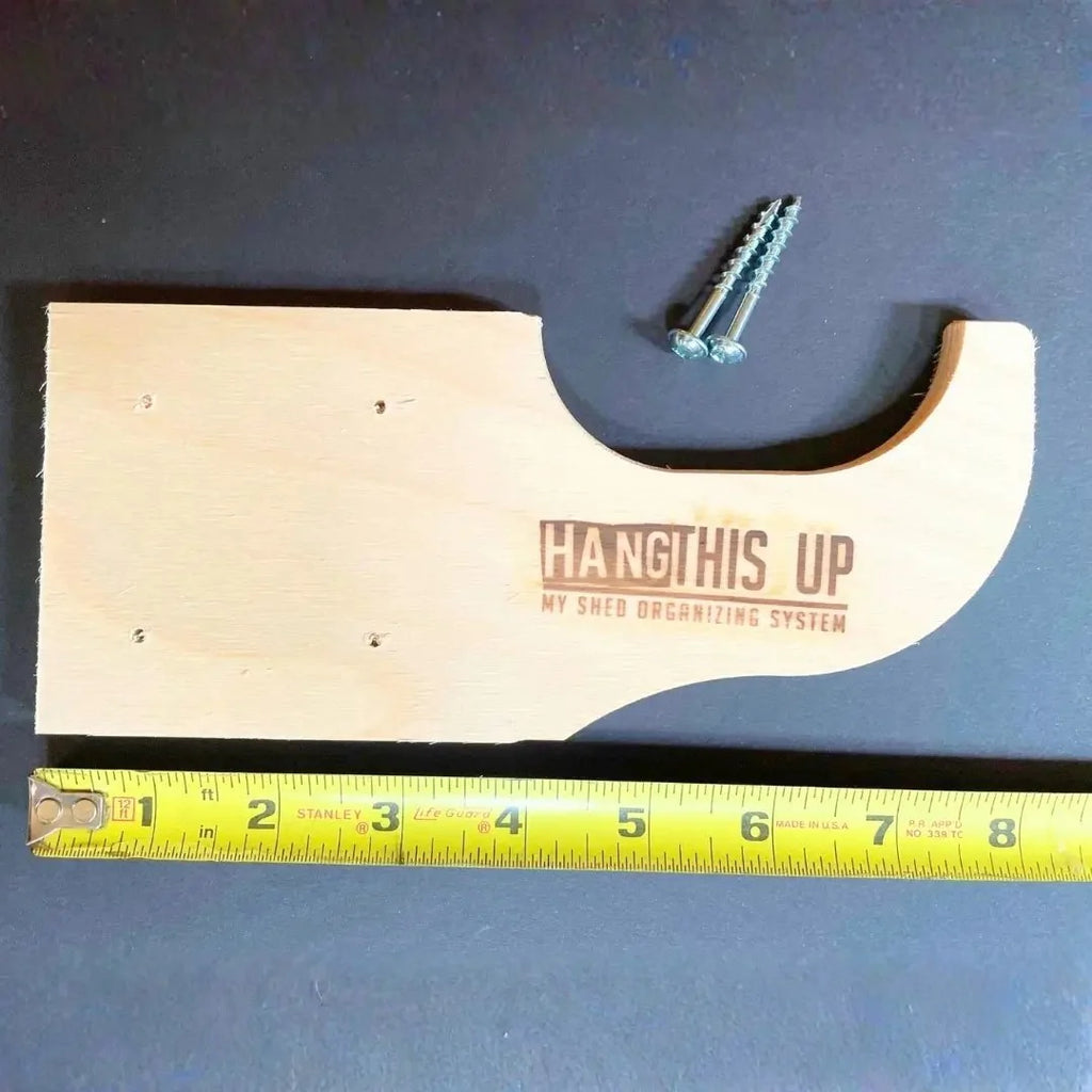 Wood tool hook with a ruler showing its size