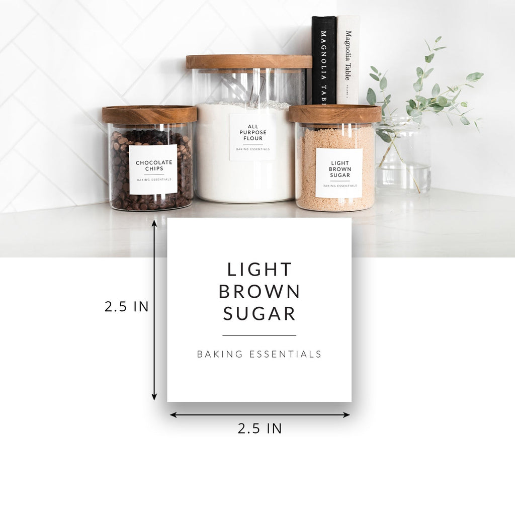 Light brown sugar label, 2.5 x 2.5 in, on a canister