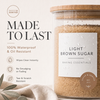 Waterproof, oil-resistant label on a brown sugar jar