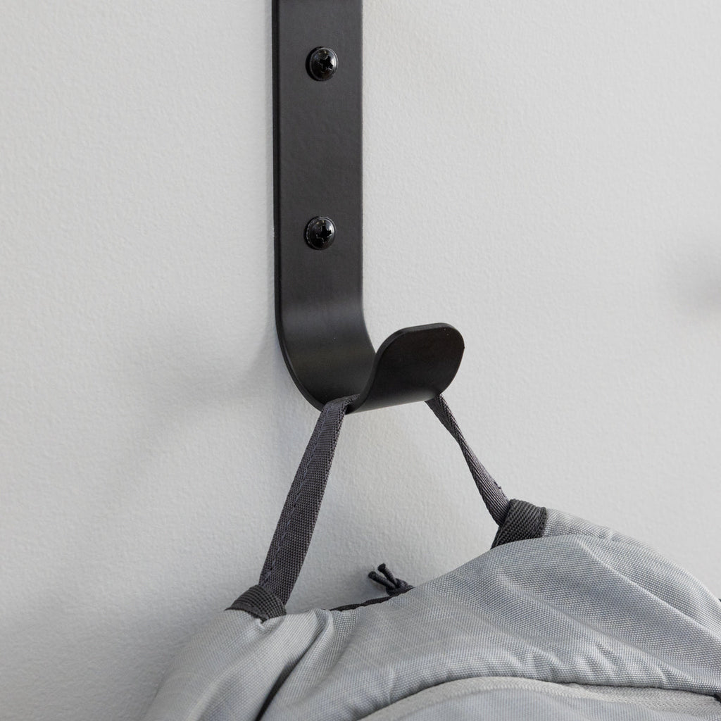 Close-up of a Crozet hook holding a bag strap