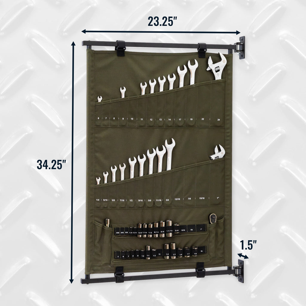 Green Pivot Panel with wrenches; 23.25 in wide, 34.25 in tall, 1.5 in deep