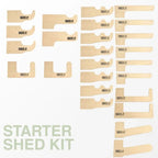 All wood brackets and hooks included in the starter shed kit