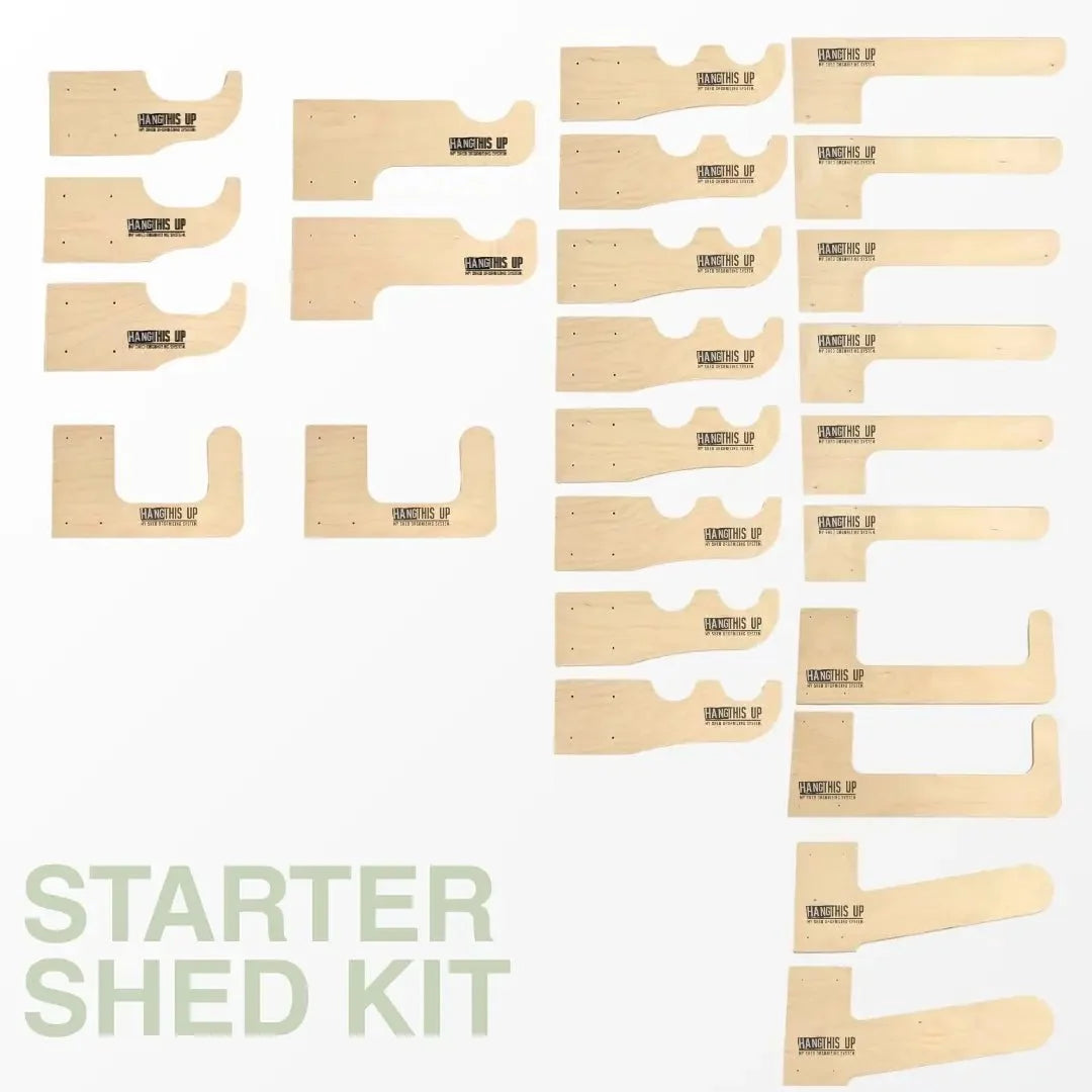 All wood brackets and hooks included in the starter shed kit
