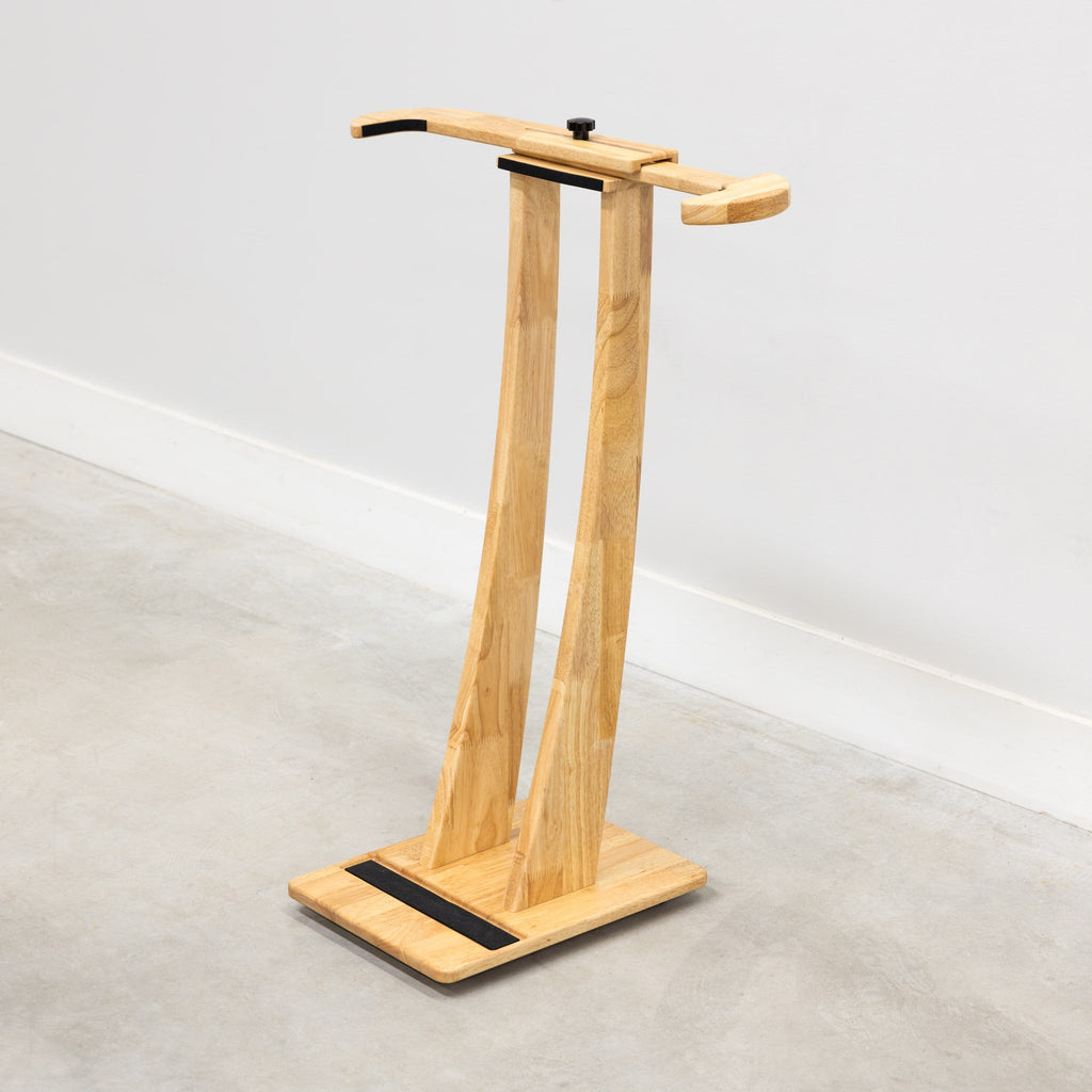 Empty wood SurfStand freestanding surfboard stand
