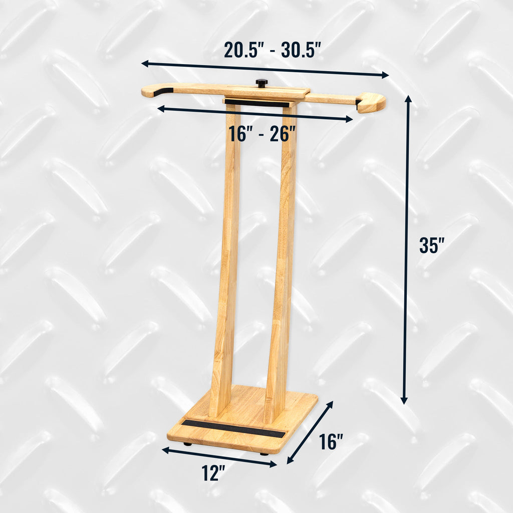 SurfStand dimensions: 35 in tall, 12 by 16 in base, adjustable 16 to 26 in cradle