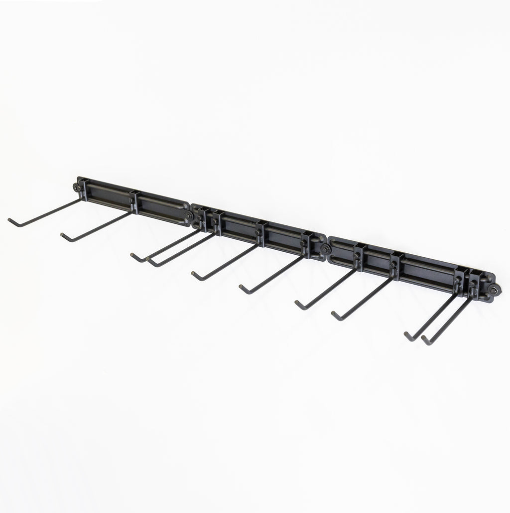 48-inch black wall rail with seven adjustable hooks