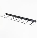 48-inch black wall rail with seven adjustable hooks