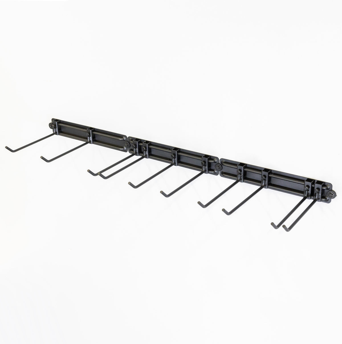 48-inch black wall rail with seven adjustable hooks