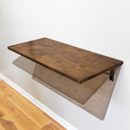 Dark wood Wakefield folding workbench shown open and folded
